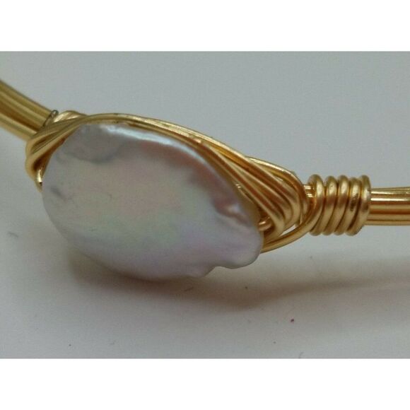 Bangle Bracelet Natural Pearls Braided Wire Gold Tone - Picture 5 of 6